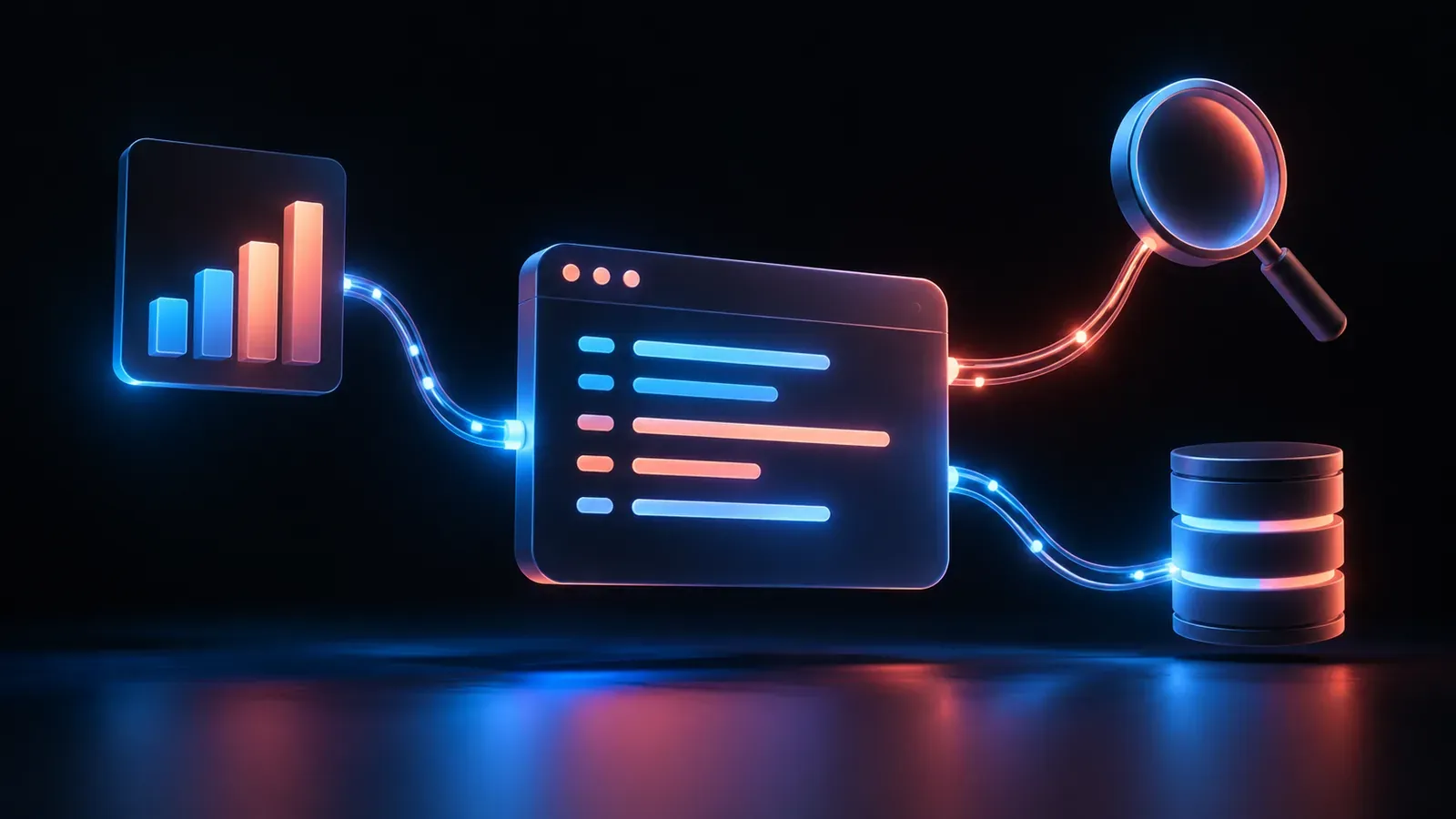 Ventana de código de Claude conectada a gráficas, una lupa y una base de datos para tareas SEO